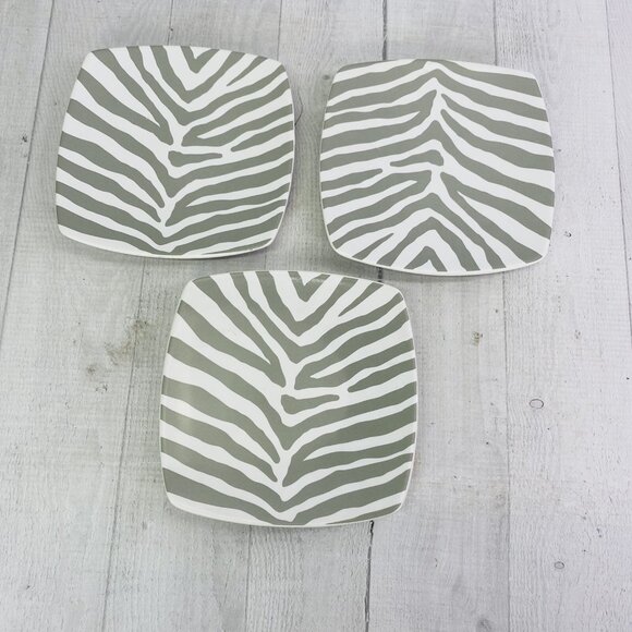222 Fifth ZEBRA GREY White Square Porcelain Square Appetizer Bread Plates Set 5 - Picture 3 of 11